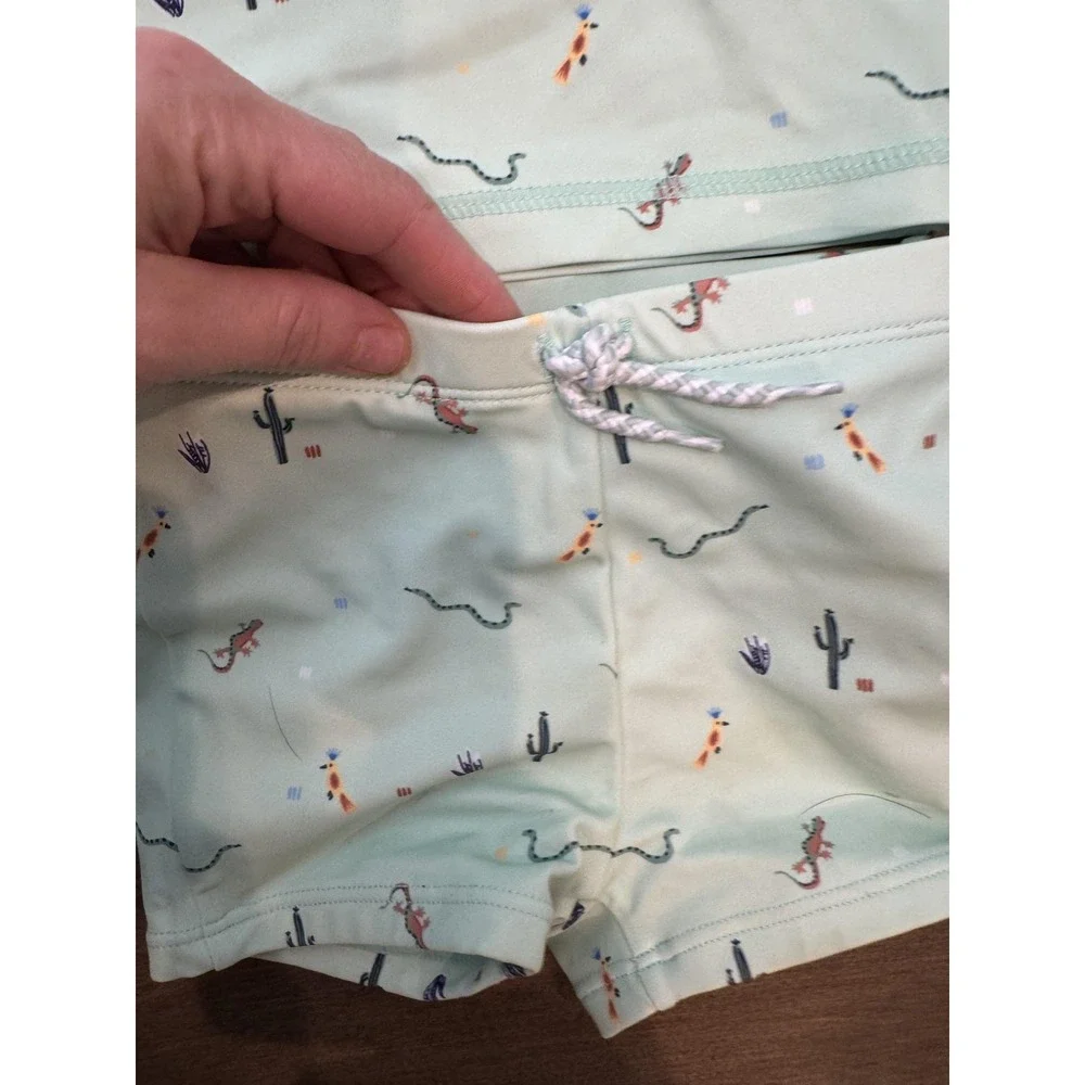 Janie And Jack Swim Set Baby Boys 12-18M Green Desert Animal Print Rashguard